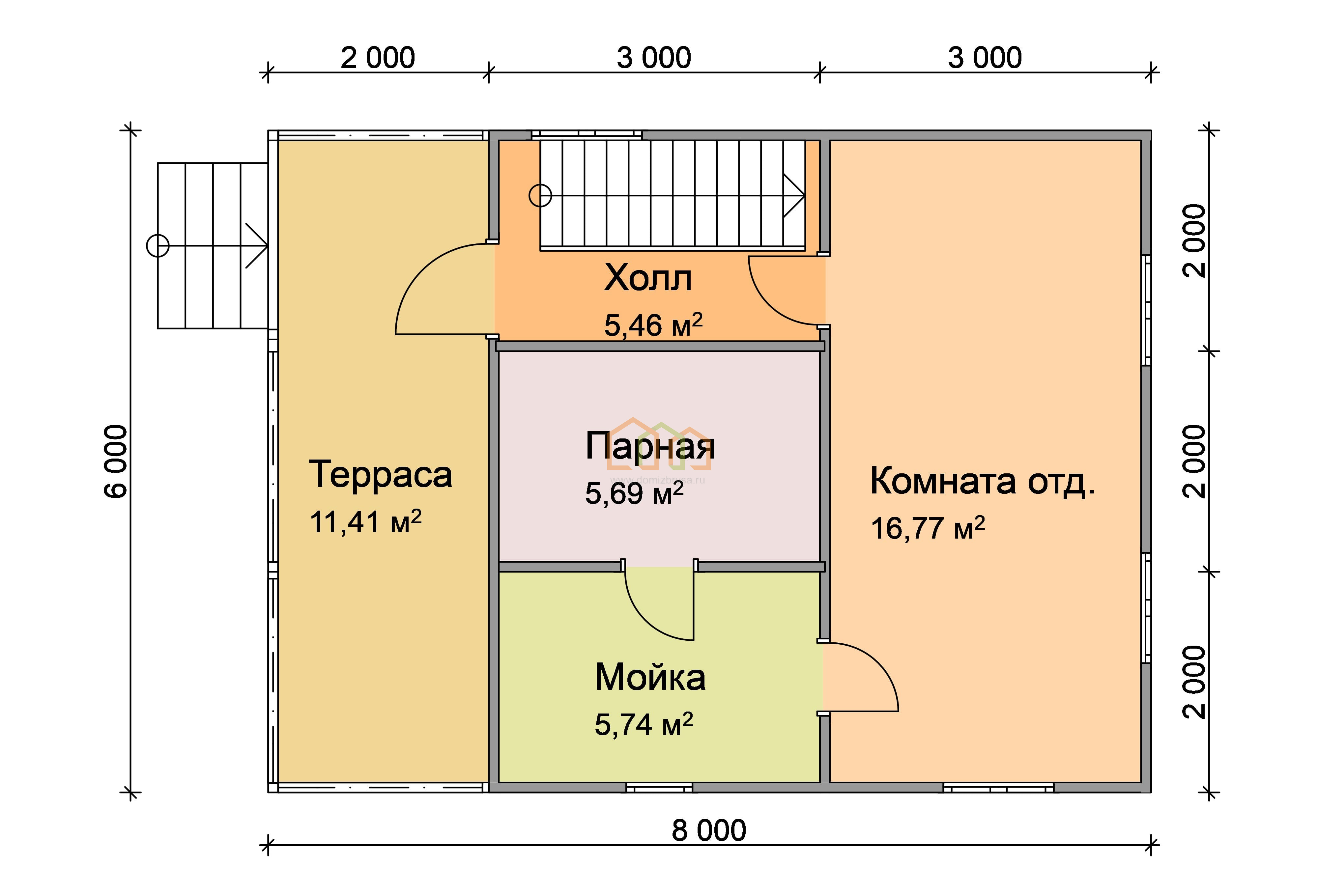 Каркасная баня с мансардой Меркурий (К) 6x8 Площадь: 75 м² с террасой под  ключ в Зубцове Калязине