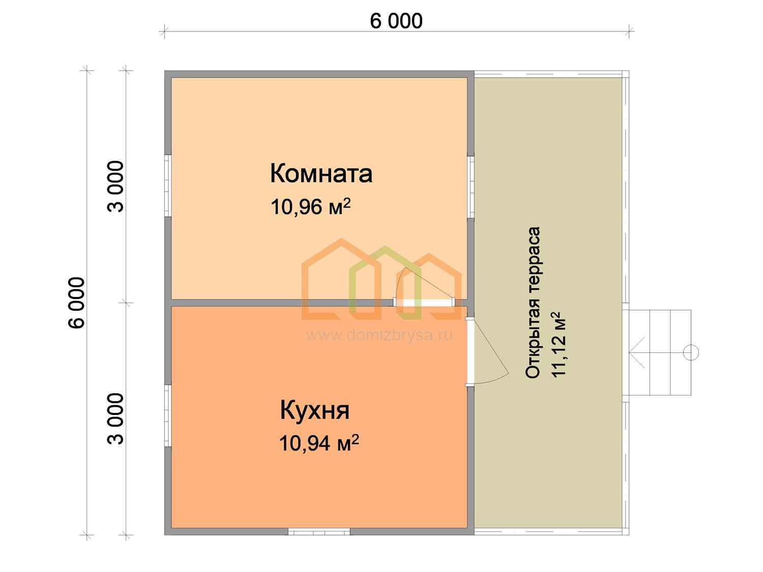 Каркасный дачный домик с террасой Вяз (КТ) 6х6 Площадь: 36 м² с террасой  под ключ в Зубцове Калязине