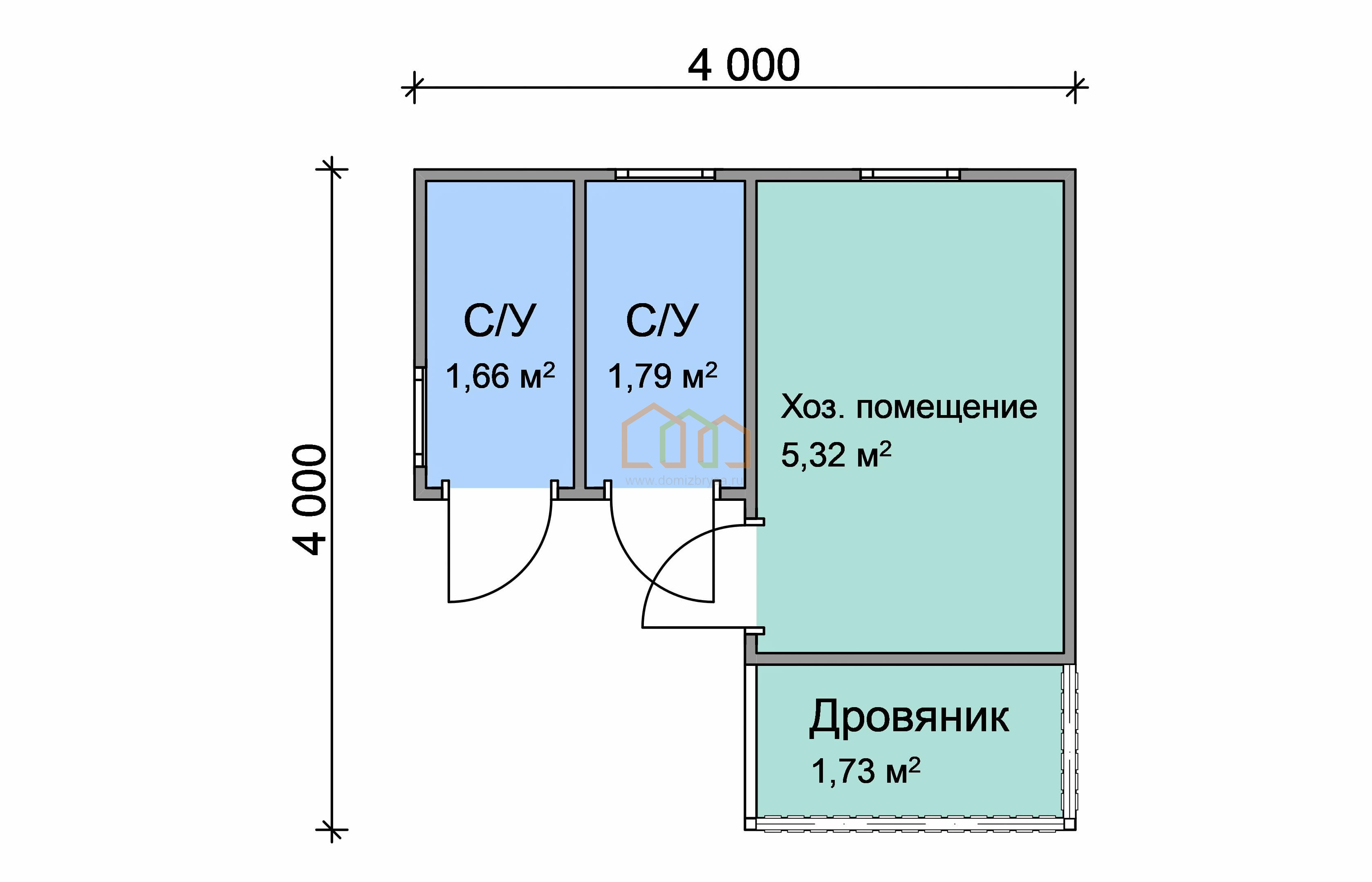 Угловой хозблок с туалетом, душем и дровником 4x4 (16 м²), цена 215500 руб.  под ключ в Зубцове Калязине